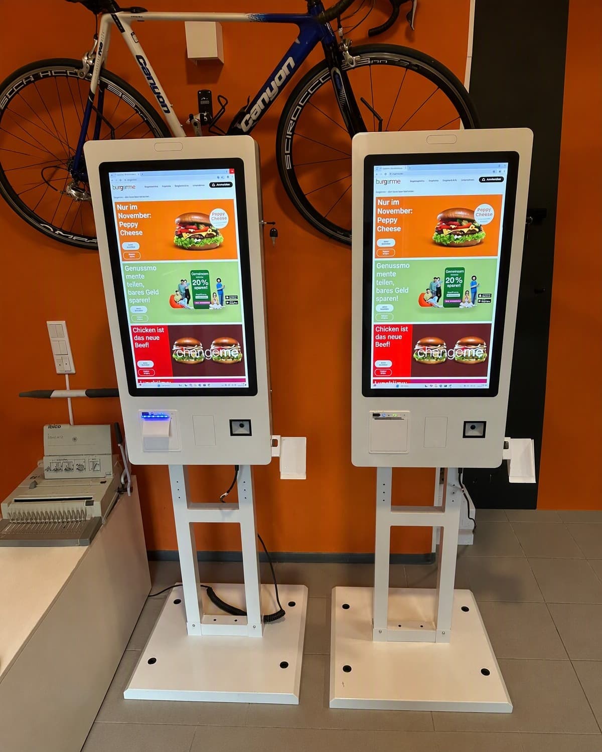 Self-ordering kiosks deployed at a chain quick-service restaurant in Munich, Germany